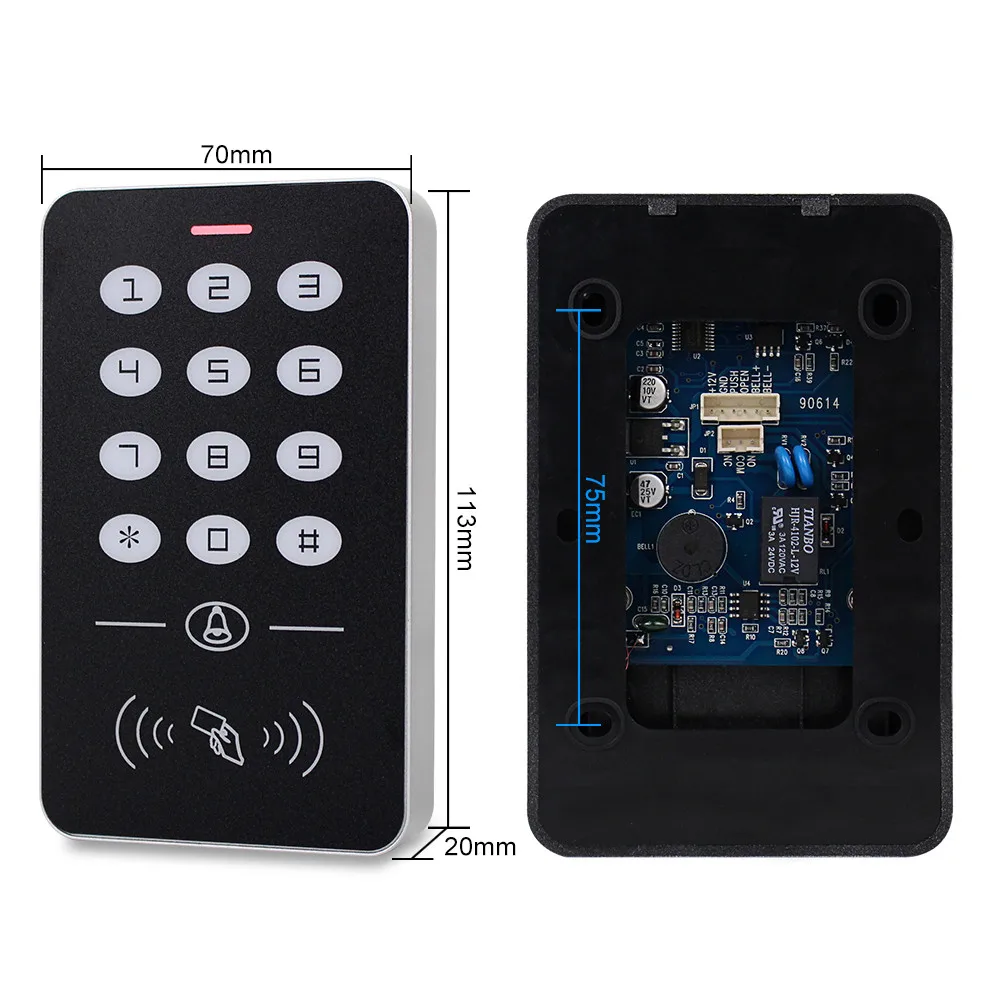 OBO-Standalone Access Control Keypad, Sistema De Teclado RFID, impermeável Tampa Exterior, 125KHz Controlador, Leitor De Cartão, 10Pcs Keyfobs