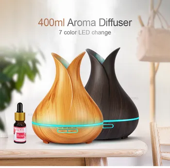 

400ml wood grain Air Humidifier Aromatherapy Essential Oil Diffuser Aroma Mist Maker 7 color LED change light for Home bedroom