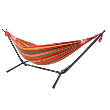 

Hammock Set With Hammock Stand 200*150cm Compact Lightweight and Portable Red And Yellow Strip U.S. Stock