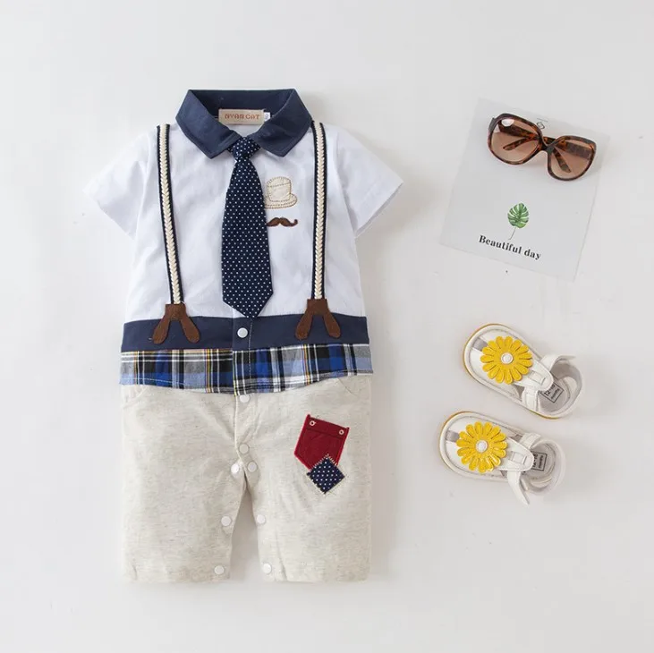 

Summer New Arrival Cool Boy Brace Romper/Short Sleeves Necktie Baby Boy's Jumpsuits/Kids Clothes 3270