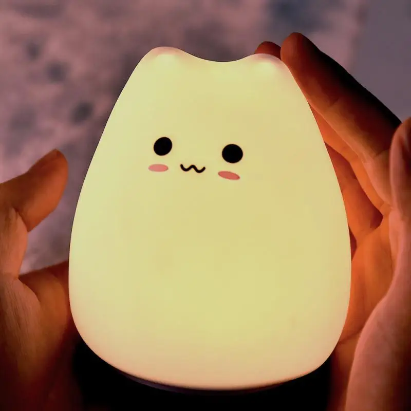 Cat LED Touch Sensor Night Light Cute 7 Colors Children Bedroom Lamp Silicon US 