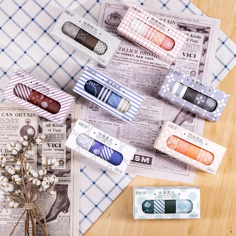 6 шт/лот Офисная Серия милый базовый набор декоративного скотча Васи точечная