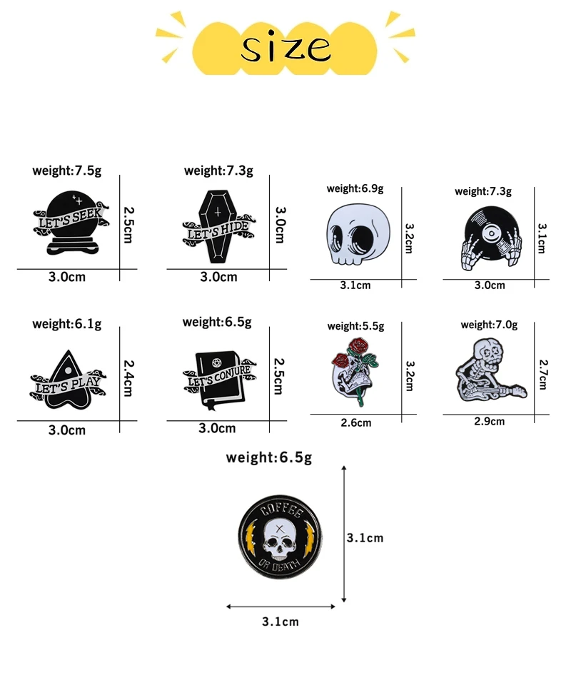 Панк темные Броши эмалированные булавки Череп Скелет гроба нагрудный штырь давайте скрывать поиск играть Conjure кнопка, металлический значок Хэллоуин ювелирные изделия