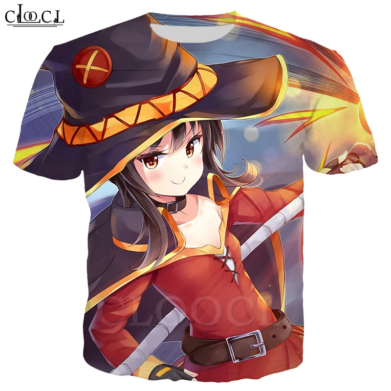 Классическая аниме девушка Megumin Konosuba футболки 3D печать мужчины женщины короткий