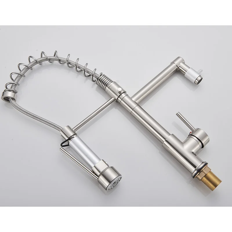 Senlesen Chrome Brass Kitchen Faucet Spring Hose Double Spout Pull Down Single Handle Vessel Sink Kitchen Mixer Taps