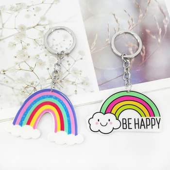 

New tide brand acrylic rainbow tag keychain pendant bag car key accessories