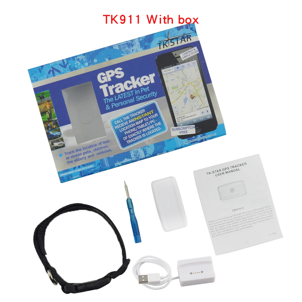 With box Мини gps определиитель нахождения домашних животных TK911 водонепроницаемый IP66 gps LBS Wi-Fi трекер для кошек Собака История воспроизведения пути с бесплатным приложением в реальном времени трек - Цвет: With box
