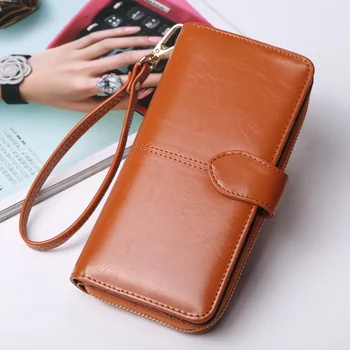 

New Luxury Brand Design Womens long Clutch Wallet Ladies Oil wax pu Leather clamp Coin Purse Cell Phone Pocket Cartera Mujer