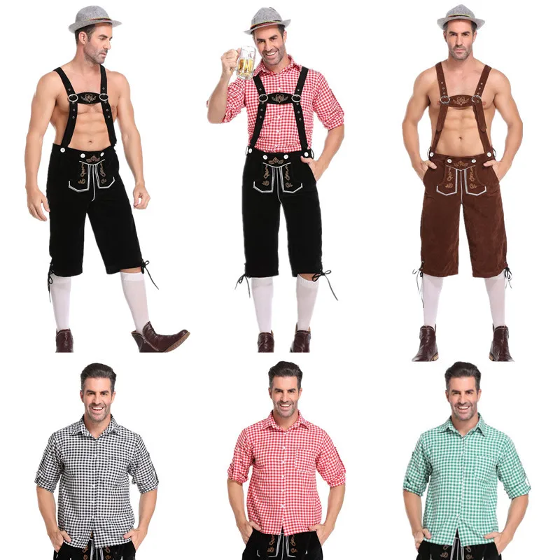 

2019 New Style Germany Munich Beer Section Men's Plaid Shirt Suspenders Carnival Beer Service Suspender Pants