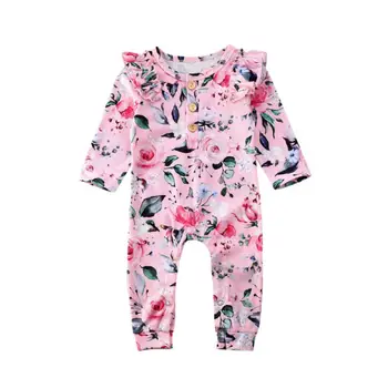 

Newborn Kid Baby Girl Clothes Knit Flower Floral Print Long Sleeve Romper Jumpsuit Body Suit Outfis Clothings Sunsuits Playsuits