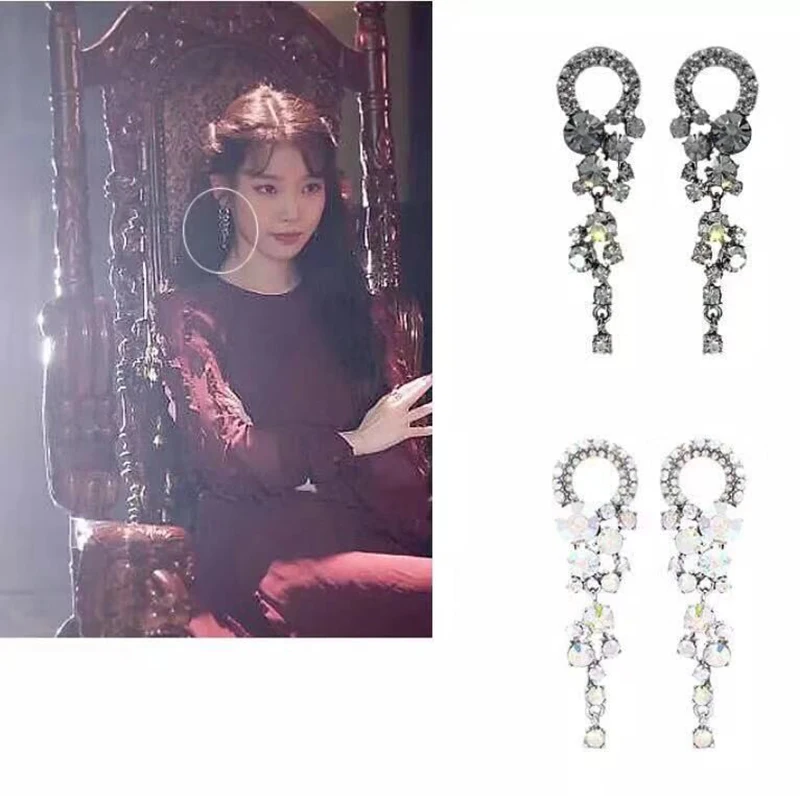 New Korean Dramas TV Fashion Elegant Crystal Drop Earrings For Women Personality Colorful Shiny Rhinestone Pendientes Brincos