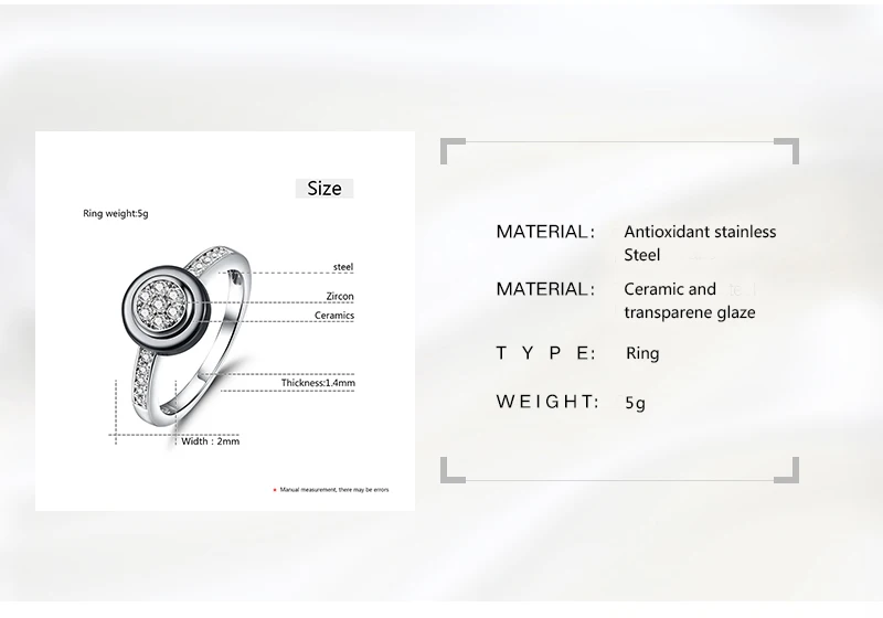 2 мм Ширина черный, белый цвет Керамика кольца для женщин с украшением в виде кристаллов Циркон Кольца для Для женщин Модные украшения свадебное, на помолвку, заявление кольцо