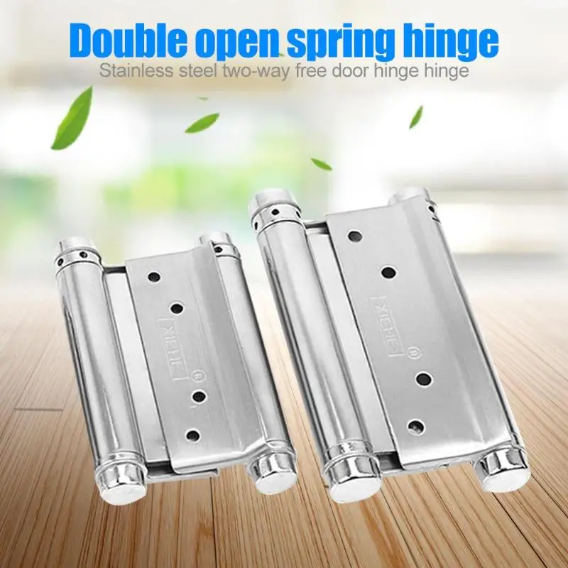 2pcs Household Double Open Spring Hinge Automatic Closure Stainless Steel Two Way Free Door Hinge Cowboy Door Fence Dedicated