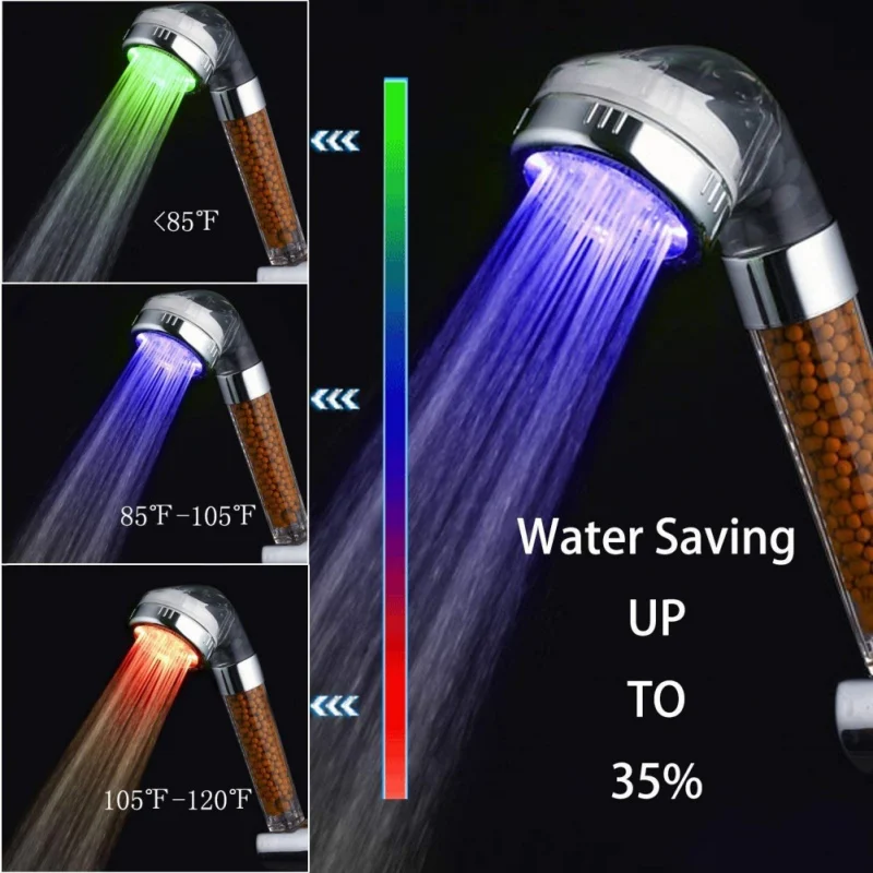 Аксессуары для ванной комнаты светодиодный ручной Душ высокого давления чувствительный к температурам Обесцвечивающий отрицательный ионный фильтр