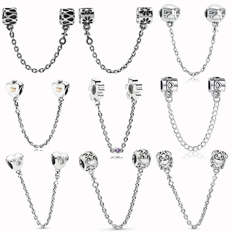 

Classic 925 Sterling Silver 9 Types Safety Chain fit Original Bracelets Women DIY Jewelry