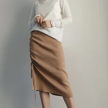 НОВАЯ Трикотажная Юбка До Колена эластичная талия прямые винтажные демисезонные юбки для женщин черный и хаки