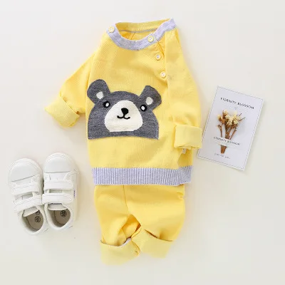 Весенне-осенний вязаный комплект одежды для малышей, свитер, кардиган, комплект одежды, топ+ штаны, комплект спортивной хлопковой одежды, AA12191 - Цвет: as picture 1