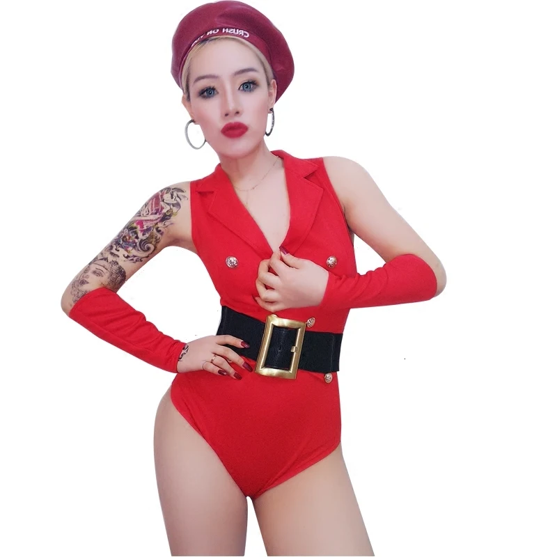Custom Style Sexy Nightclub Clothes Red Beyonce Bodysuit Dj Jumpsuit Woman Stage Outfit Stage Costumes For Singers (6)