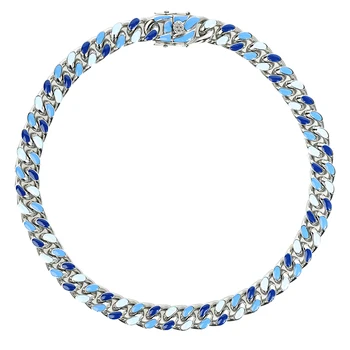 

HIGH QUALITY CUBAN CHAIN LINKS PATCHES NECKLACE MIXED BLUE