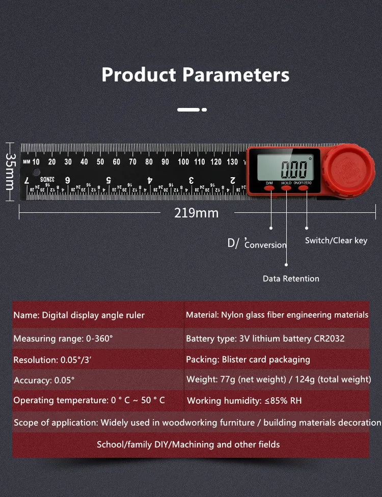360 ° 200 мм/300 мм цифровая угловая линейка электронный цифровой транспортир Инклинометр Гониометр измерительный инструмент красный угол