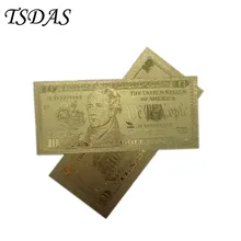 Американские банкноты 24k долларов США Позолоченные 10 долларовая Золотая банкнота подарок для бизнеса или коллекции