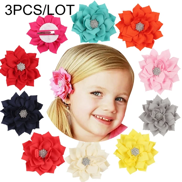 Cute 22 Colors Fashion Baby Girls Mini Chiffon Flowers Hair Clips Sweet Children Hairpins for Kids Hair Accessories F3PCSmixed
