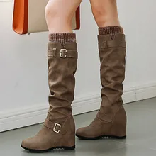 Зимние сапоги женские сапоги до колена без шнуровки на танкетке повседневные ботинки на квадратном каблуке средней высоты bottines hiver femme# y3