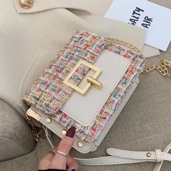 

2019 Winter Fashion New Contrast color Square Crossbody bag Quality Wool Women's Designer Handbag Chain Shoulder Messenger Bag