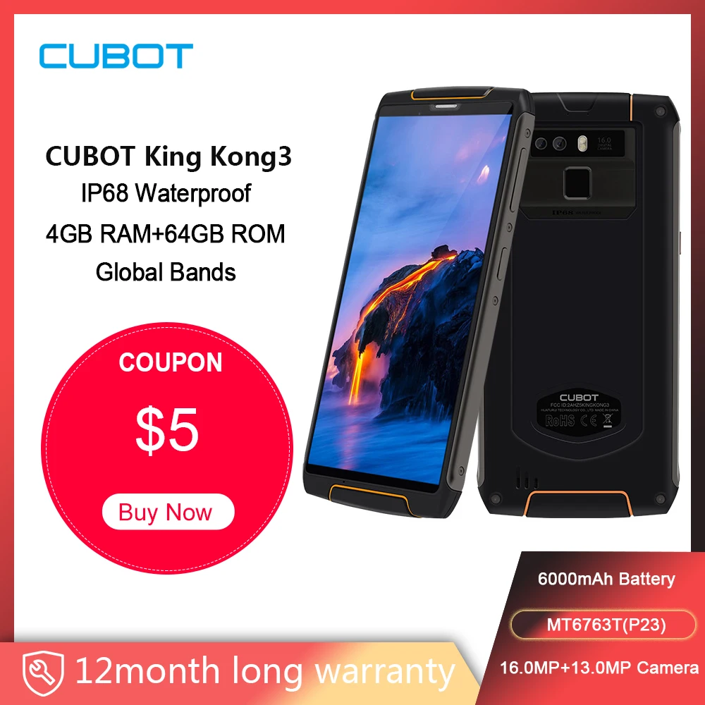Cubot King Kong 3 защитный телефон IP68 Водонепроницаемый пылезащитный NFC 6000 мАч 4 Гб + 64 type C