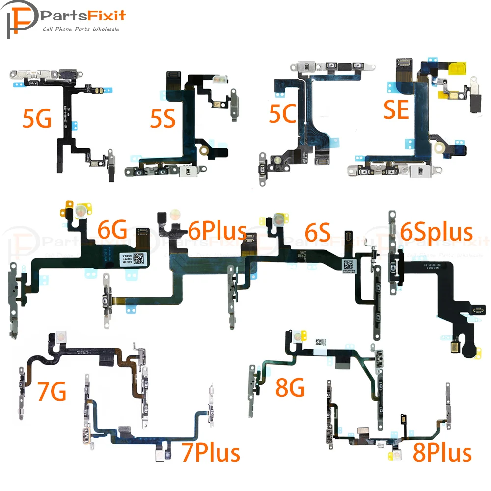 Гибкий кабель питания и громкости с металлической для iP 5G 5S SE 6 6Plus 6s Plus 7 7Plus 8 8Plus
