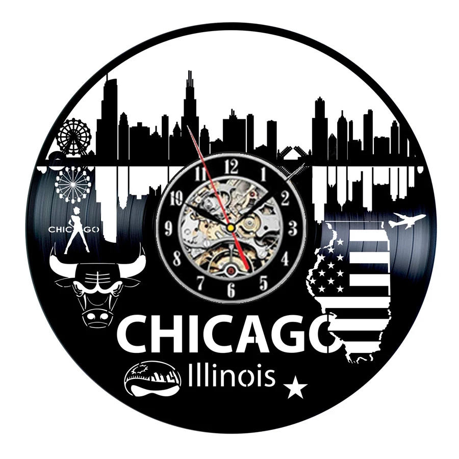 Chicago виниловые настенные часы современный дизайн для гостиной Chicago City Symbol 3D наклейки виниловые настенные Clcok домашние декоративные часы - Цвет: Type2