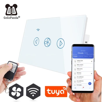 

New US Standard Touch Dimmer Fan Switch Wifi Tuya App + Remote Control 1 Gang Wall Smart Automation Switch 220V SK-W801FR-US