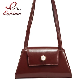 

Vintage Fashion Pu Leather Pearl Buckle Female Purses and Handbags Shoulder Bag Handbag Casual Designer Bag Half Moon Bag