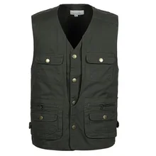 Cotton Men Waistcoat Spring And Autumn Multi-pockets Photography Fishing Vest Men's Middle-aged Waistcoat Work Clothes Waistcoat