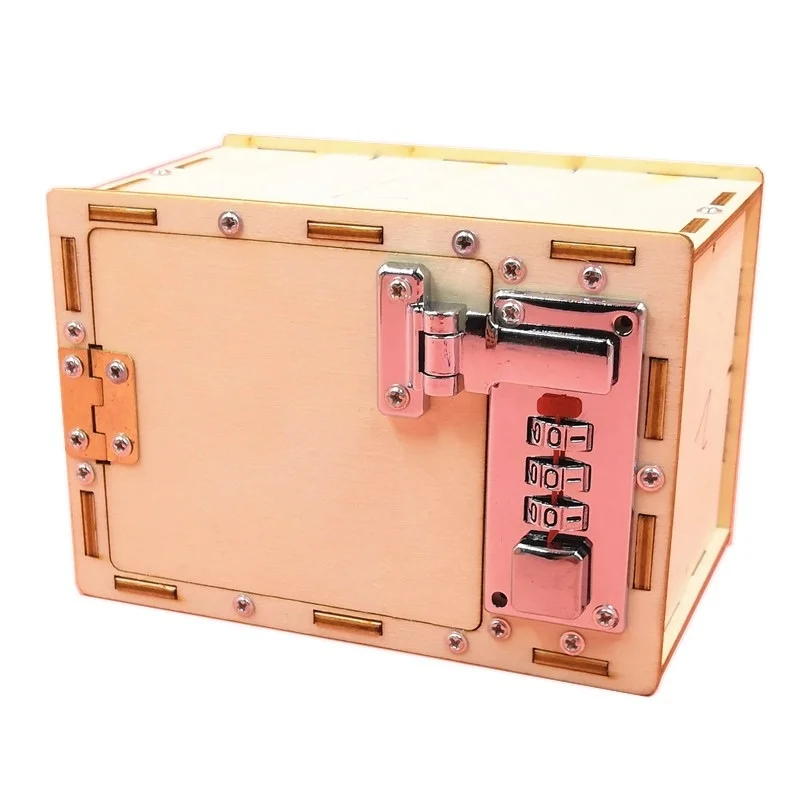 DIY Assemble Wooden Mechanical Password Box Handmade Science Model Kits Toy 