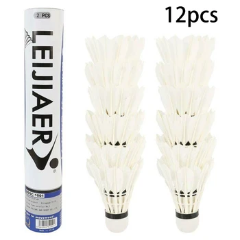

12Pcs Goose Feather Badminton Balls Badminton Natural Spring Ball With Real Feathers White Medium Speed