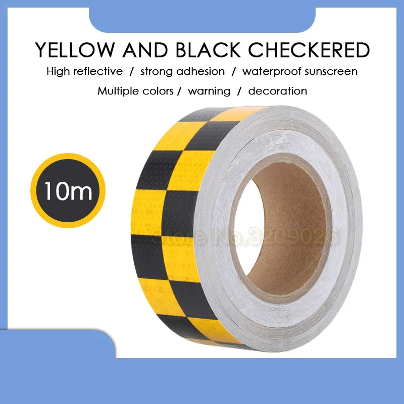 

10MX5CM Yellow Black Lattice Reflective Stickers Car Safety Mark Warning Strips Reflective Film For Car Decoration Accessories