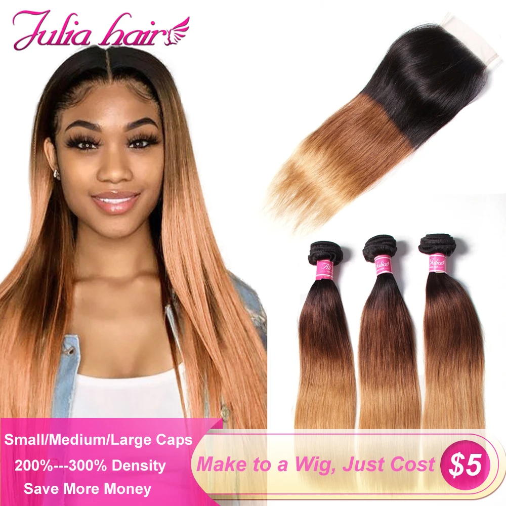Malaysian Hair Bundles With Closure DIY Honey Brown Human Hair Wig Straight Lace Closure Wig Higher Density Ali Julia Remy Hair (1)