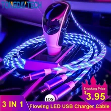 Tongdaytech 3 в 1 USB кабель для быстрой зарядки, течёт цвета, светодиодный, светящийся, Usb Carregador Portatil для iPhone, Xiaomi, samsung, смартфона