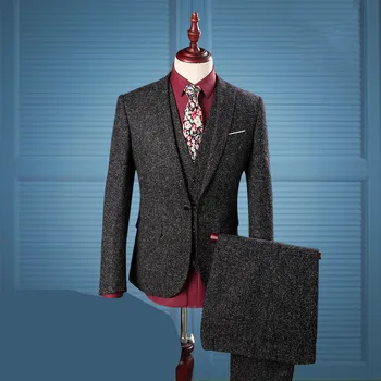 

Classical Men's Dark Gray Suit Sets Business Formal Man Winter Blazer Vest with Pants Man Wedding Party Evening Dress Talicoat