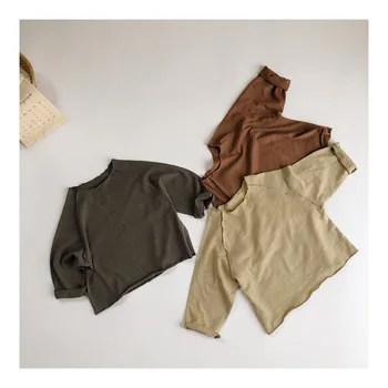 

CHILDREN'S Long-sleeved T-shirt 2020 Spring Korean Child Baby Slub Cotton Solid Color Base Shirt MORI