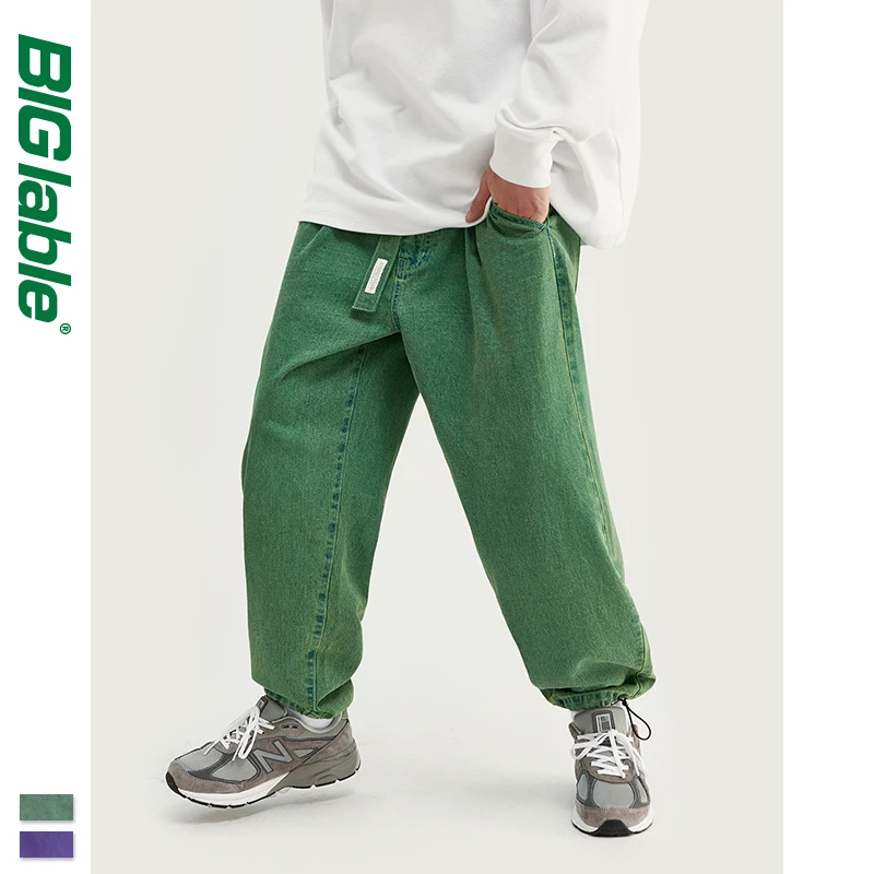 BIG LABLE 2019 Collection Men Casual Denim Jeans Loose Fit Straight Jeans Green Purple Color 2019 Oversized Baggy Jeans 93394W BIG LABLE 2019 Collection Men Casual Denim Jeans Loose Fit Straight Jeans Green Purple Color 2019 Oversized Baggy Jeans 93394W