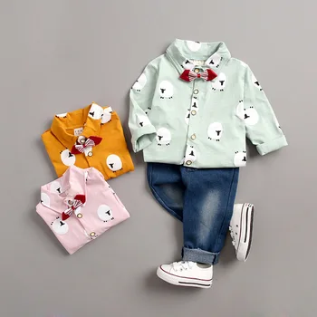 

Children Casual Clothes Suit Spring Autumn Print Cartoon Pattern Shirt PRINTE Sheep Pants 2pcs/sets Kids Toddller Tracksuit Sets