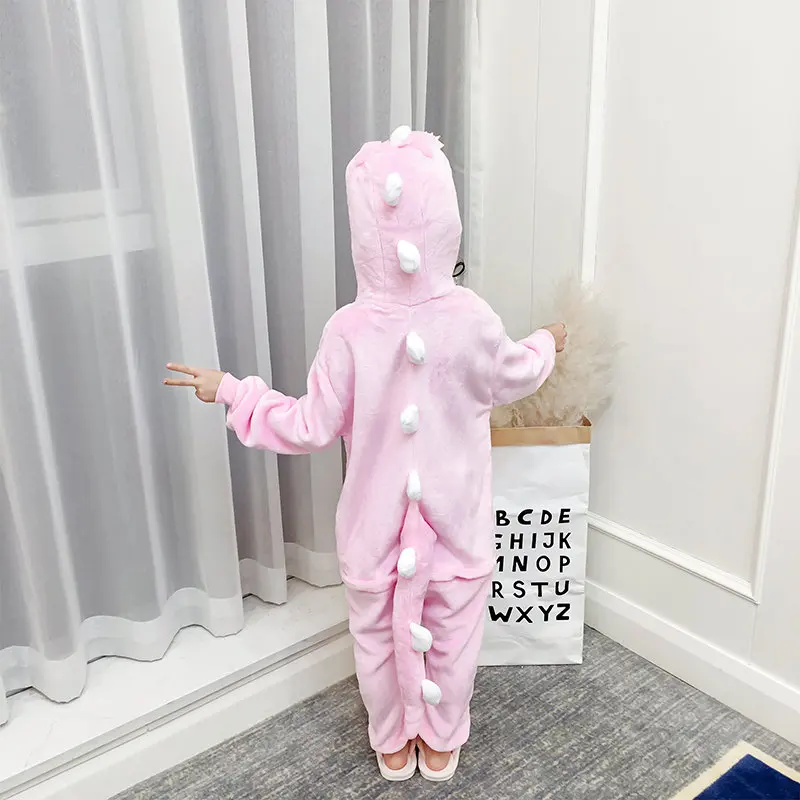 Kids Flannel Dinosaur Onesie Pajamas Costume For Girls Lovely Warm Cartoon Dinosaur Pyjamas Child Princess Dinosaur Blanket Robe