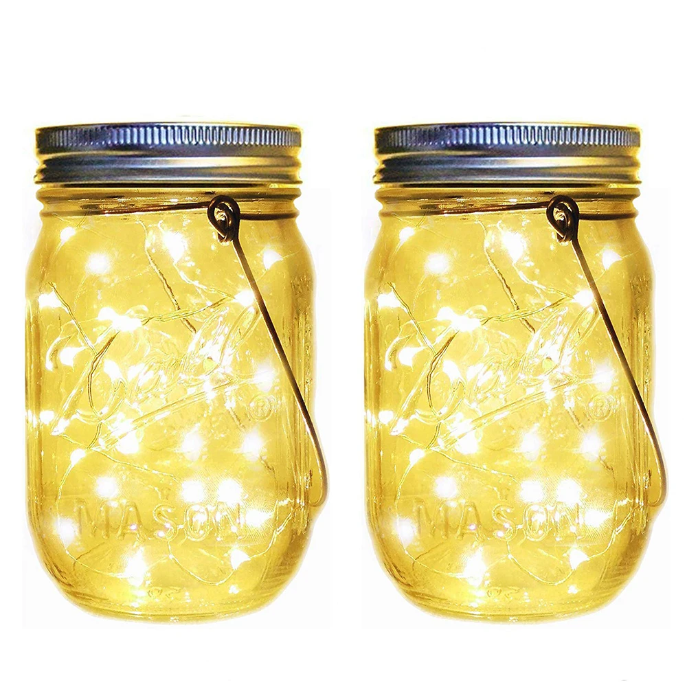 2pcs Solar Power Батарея/на солнечной энергии стекло Mason Jar светильник светодиодный Светлячок струнный светильник лучший патио Настольный Декор открытый Солнечный подвесной фонарь D20 - Испускаемый цвет: 2pcs Solar Power