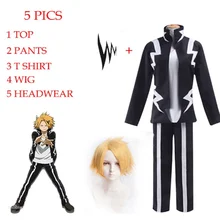 5pics Anime My Hero Academia Denki Kaminari Cosplay Wigs Short Golden Heat Resistant Synthetic Cosplay Wigs Black Lightening set