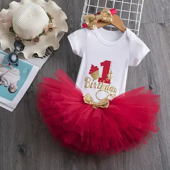 

Toddler Girls 1st Birthday Party Outfit Bodysuit Dress Kids Tutu Romper Headband