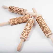 Печать Скалка бук дерево ролик лазерная гравировка Рождественский узор Скалка кухня выпечки печенье шаблон Скалка