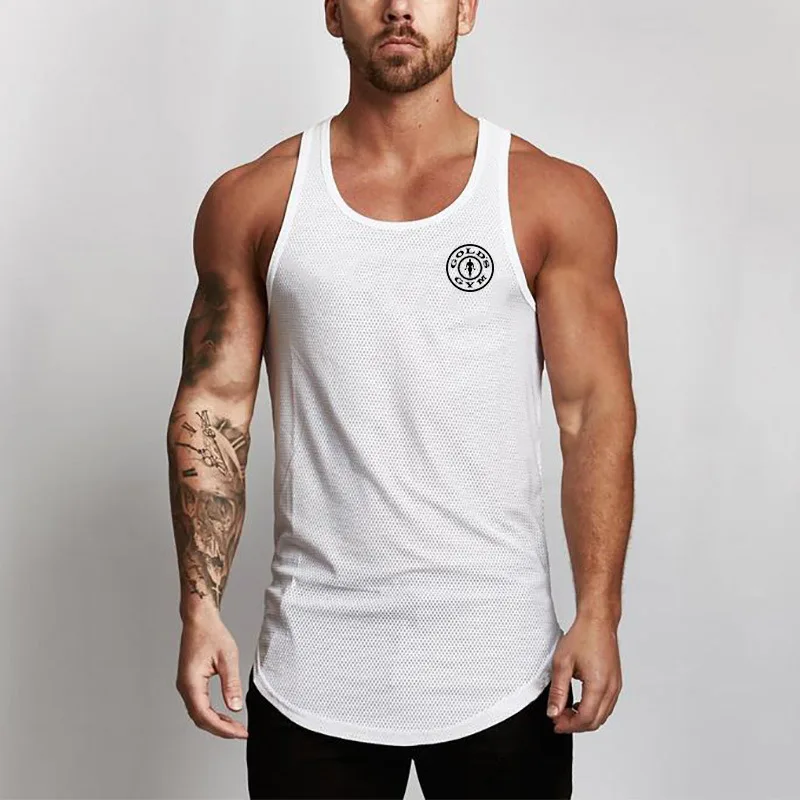 

Breathable Mesh Fitness Vest Men's Running Training Sports Casual Printed round Hem Gym Waistcoat T-shirt