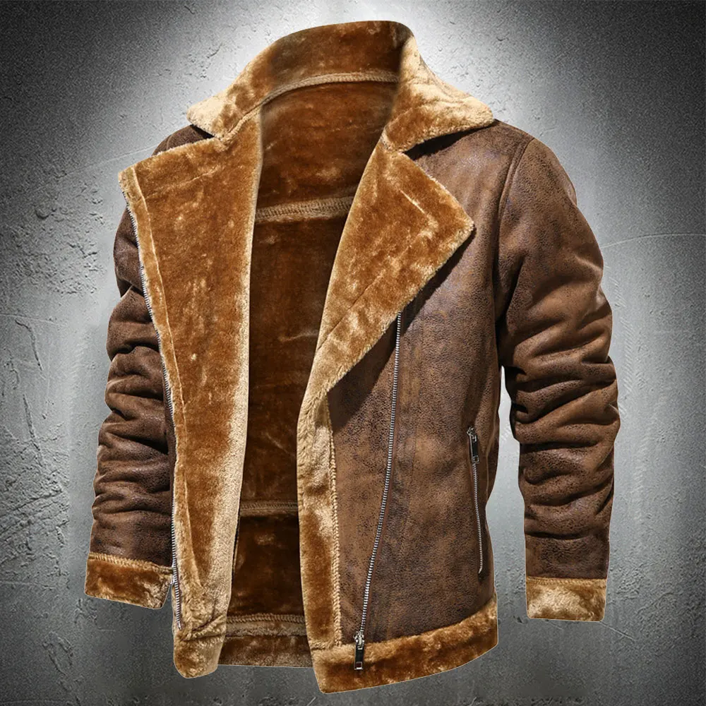

Autumn Winter Men Leather Jacket Vintage Motorcycle Jacket Fur Lined Lapel Jacket Faux Leather Jacket Suede Leather Coat Mens